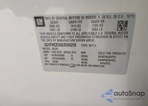 2016 Cadillac Srx Performance Collection from USA, damaged, VIN 3GYFNCE36GS566290